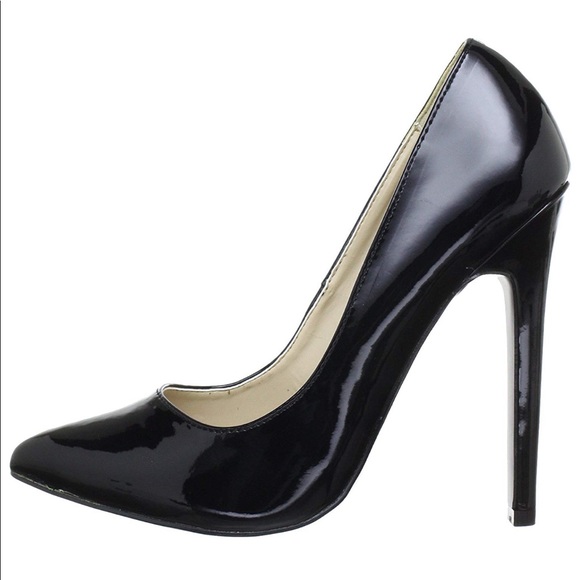 Black Patent Pointy Toe Towering High Heel Pump - Picture 4 of 5